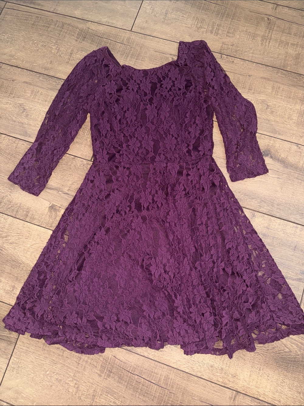 Lace Fit & Flare Dress in Deep Purple